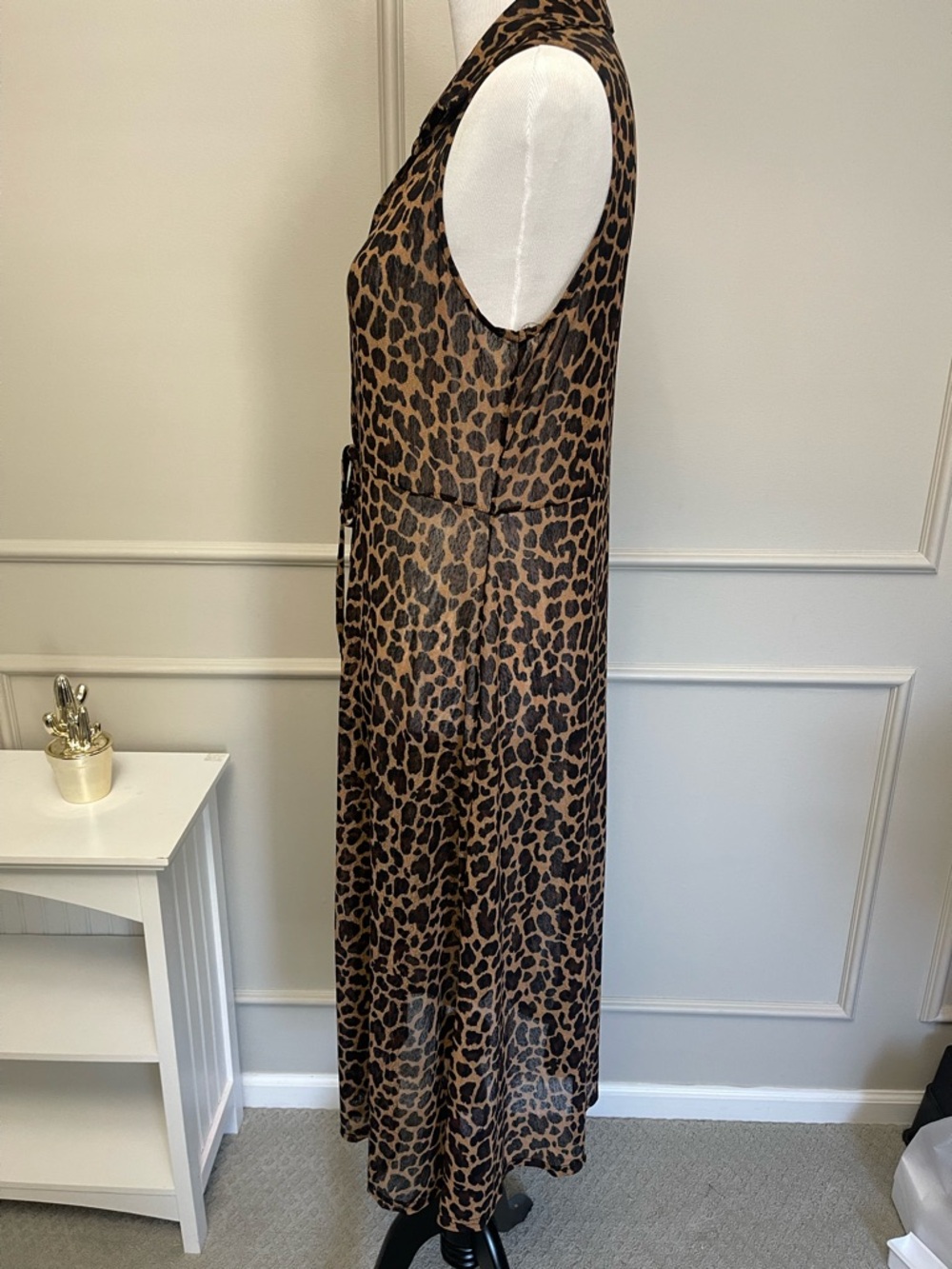 Leopard-Print Sheer Tie-Front Swim Coverup in Brown - Picture 4 of 5